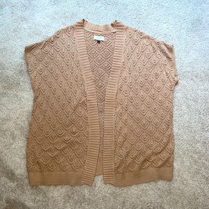 Tan crochet open front sweater